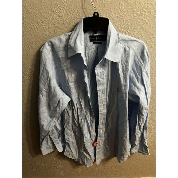 Ralph Lauren Men Size 16 32-33 Blue Shirt Classic Fit Long Sleeve Button Up - Picture 2 of 7
